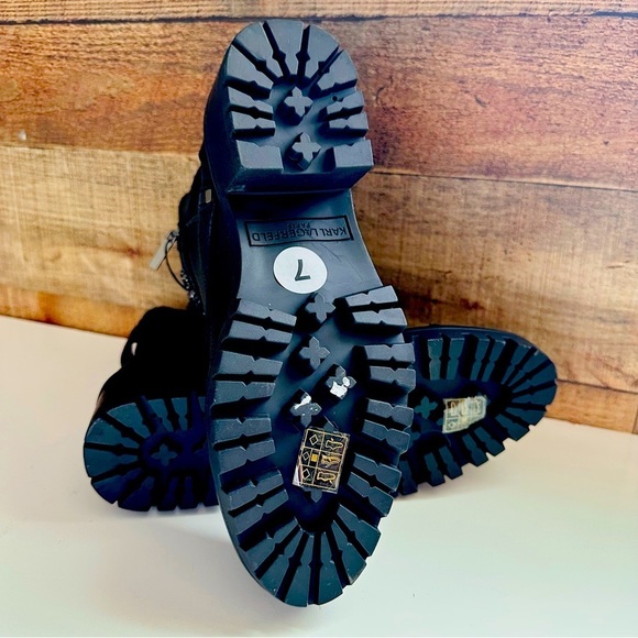 NWT Karl Lagerfeld Paris Women's Pippa Jeweled Pebbled Leather Lug/Combat Boots - Picture 8 of 8